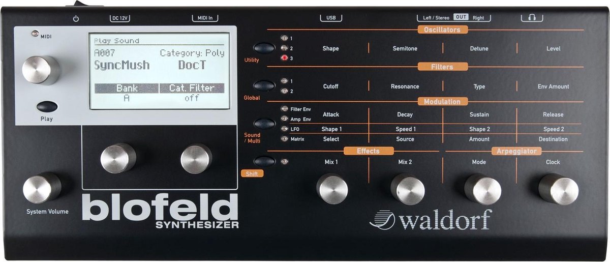 Waldorf Blofeld Virtual Analog synthesizer zwarte versie