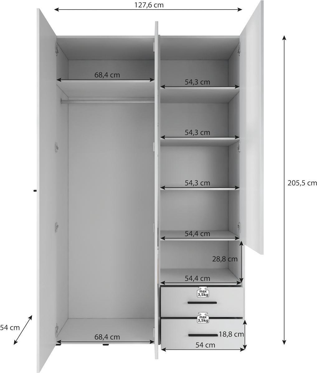 Meubella - Kledingkast Laura 127,5 Cm - Wit