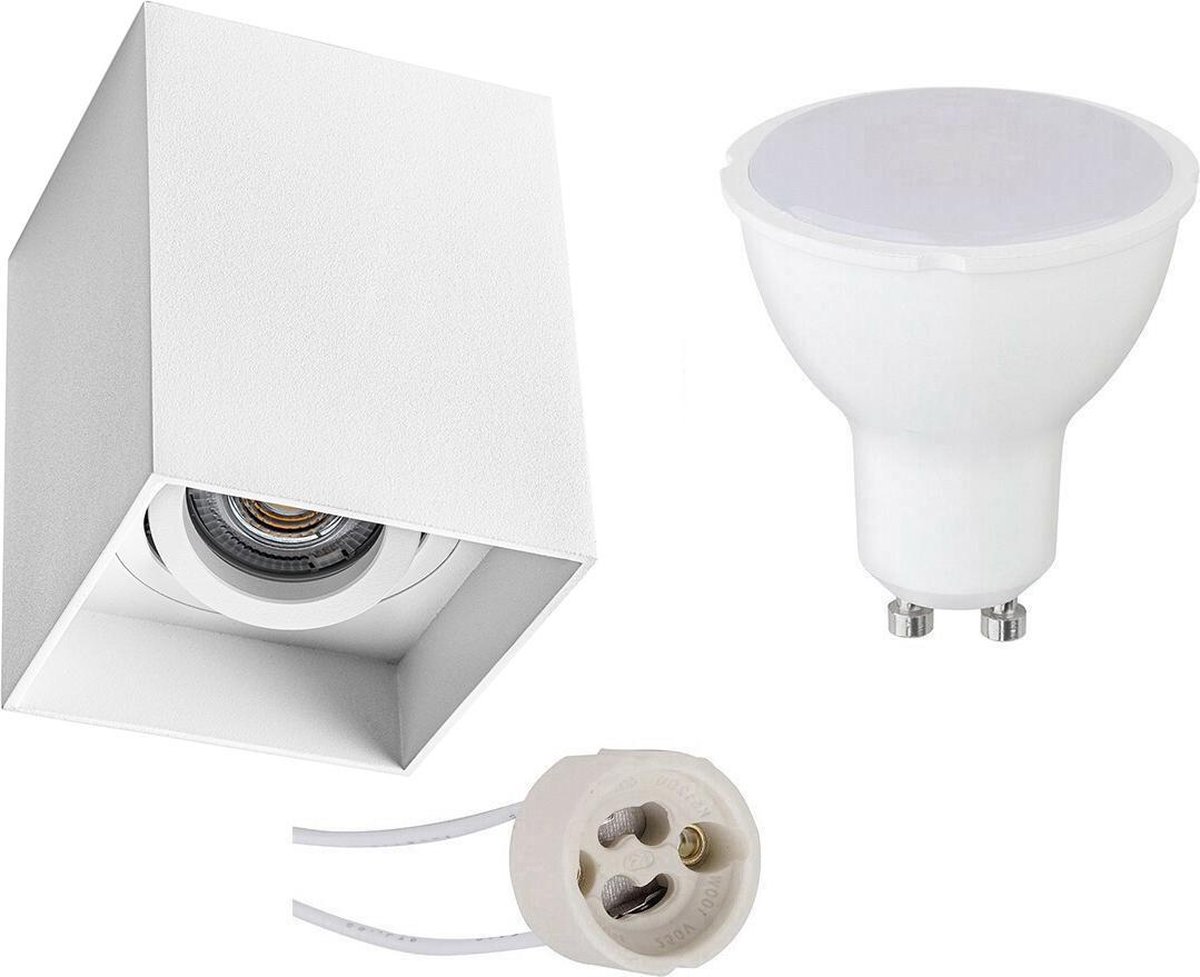 BES LED Opbouwspot Set - Pragmi Luxina Pro - Gu10 Fitting - Opbouw Vierkant - Mat - 4w - Natuurlijk 4200k - Verdiept - - Wit