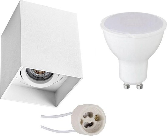 BES LED Opbouwspot Set - Pragmi Luxina Pro - Gu10 Fitting - Opbouw Vierkant - Mat - 4w - Helder/koud 6400k - Verdiept - - Wit