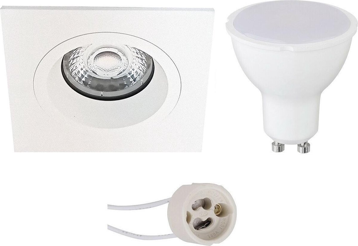 BES LED Led Spot Set - Pragmi Rodos Pro - Gu10 Fitting - Inbouw Vierkant - Mat - 4w - Warm 3000k - 93mm - Wit