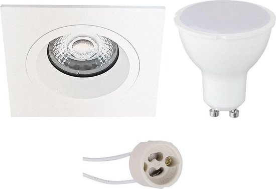 BES LED Led Spot Set - Pragmi Rodos Pro - Gu10 Fitting - Inbouw Vierkant - Mat - 4w - Helder/koud 6400k - 93mm - Wit