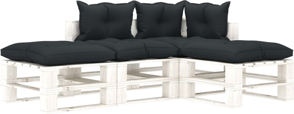 Vidaxl 4-delige Loungeset Met Antracietkleurige Kussens Pallet Hout - Grijs