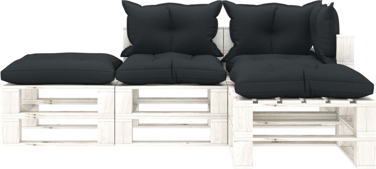 Vidaxl 4-delige Loungeset Met Antracietkleurige Kussens Pallet Hout - Grijs