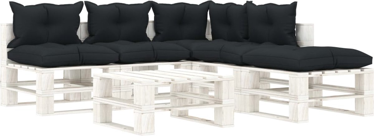 Vidaxl 6-delige Loungeset Met Antracietkleurige Kussens Pallet Hout - Grijs