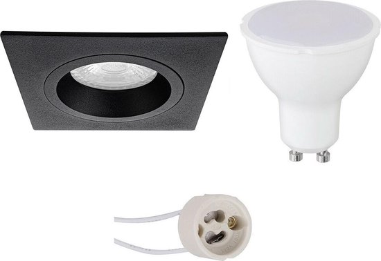 BES LED Led Spot Set - Pragmi Rodos Pro - Gu10 Fitting - Inbouw Vierkant - Mat - 6w - Warm Wit 3000k - 93mm - Zwart