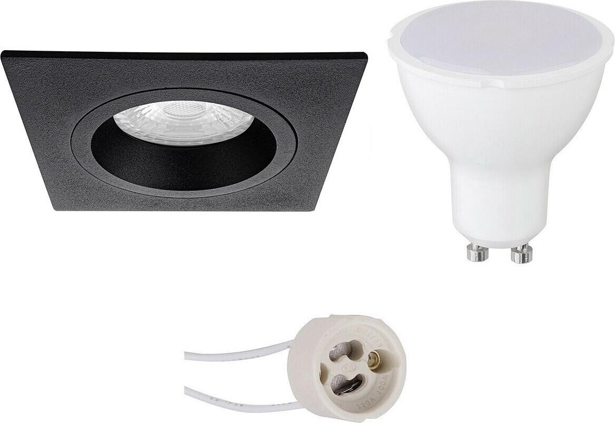 BES LED Led Spot Set - Aigi - Pragmi Rodos Pro - Gu10 Fitting - Inbouw Vierkant - Mat - 8w - Warm Wit 3000k - 93mm - Zwart