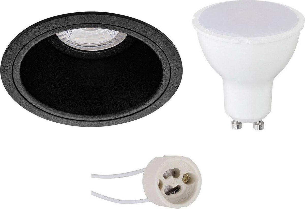 BES LED Led Spot Set - Pragmi Minko Pro - Gu10 Fitting - Inbouw Rond - Mat - 4w - Natuurlijk Wit 4200k - Verdiept - Ø90mm - Zwart