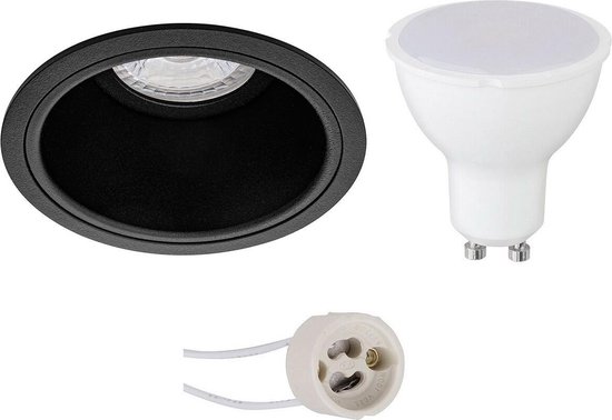 BES LED Led Spot Set - Pragmi Minko Pro - Gu10 Fitting - Inbouw Rond - Mat - 4w - Helder/koud Wit 6400k - Verdiept - Ø90mm - Zwart