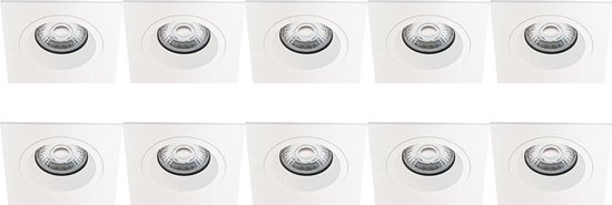 BES LED Spot Armatuur 10 Pack - Pragmi Rodos Pro - Gu10 Fitting - Inbouw Vierkant - Mat - Aluminium - 93mm - Wit