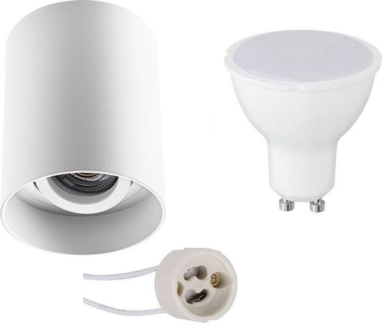 BES LED Opbouwspot Set - Pragmi Luxina Pro - Gu10 Fitting - Opbouw Rond - Mat - 4w - Natuurlijk 4200k - Verdiept - - Wit