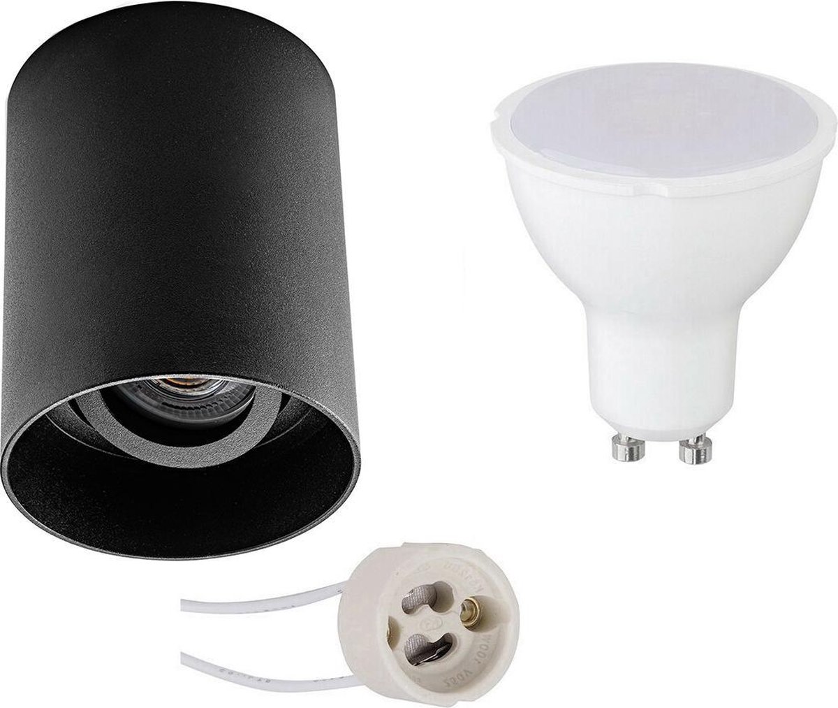 BES LED Opbouwspot Set - Pragmi Luxina Pro - Gu10 Fitting - Opbouw Rond - Mat - 4w - Natuurlijk Wit 4200k - Verdiept - - Zwart