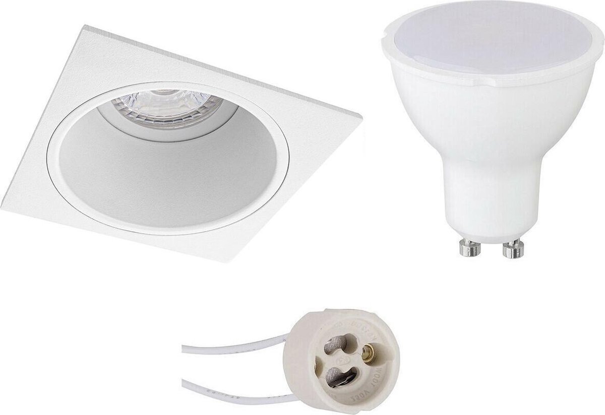 BES LED Led Spot Set - Pragmi Minko Pro - Gu10 Fitting - Inbouw Vierkant - Mat - 4w - Warm 3000k - Verdiept - 90mm - Wit