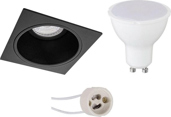 BES LED Led Spot Set - Pragmi Minko Pro - Gu10 Fitting - Inbouw Vierkant - Mat - 4w - Warm Wit 3000k - Verdiept - 90mm - Zwart