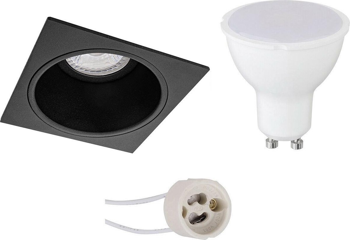 BES LED Led Spot Set - Pragmi Minko Pro - Gu10 Fitting - Inbouw Vierkant - Mat - 4w - Helder/koud Wit 6400k - Verdiept - - Zwart