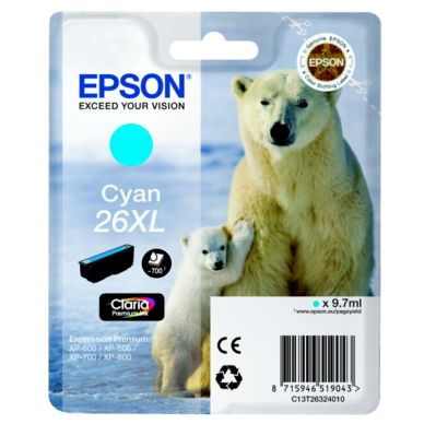 Epson Epson 26XL Inktcartridge cyaan, 700 pagina's T2632 Replace: N/A