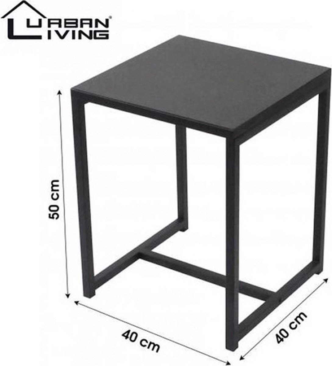 Urban Living Bijzettafel- Side Table - Metalen Blad - 40 X 40 X 50 Cm - Zwart