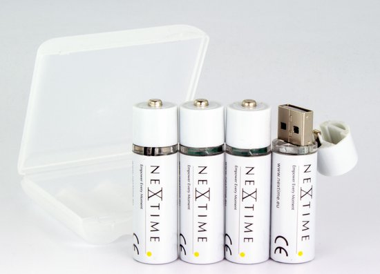 Nextime USB oplaadbare AA Batterijen - Set van 4 - Wit