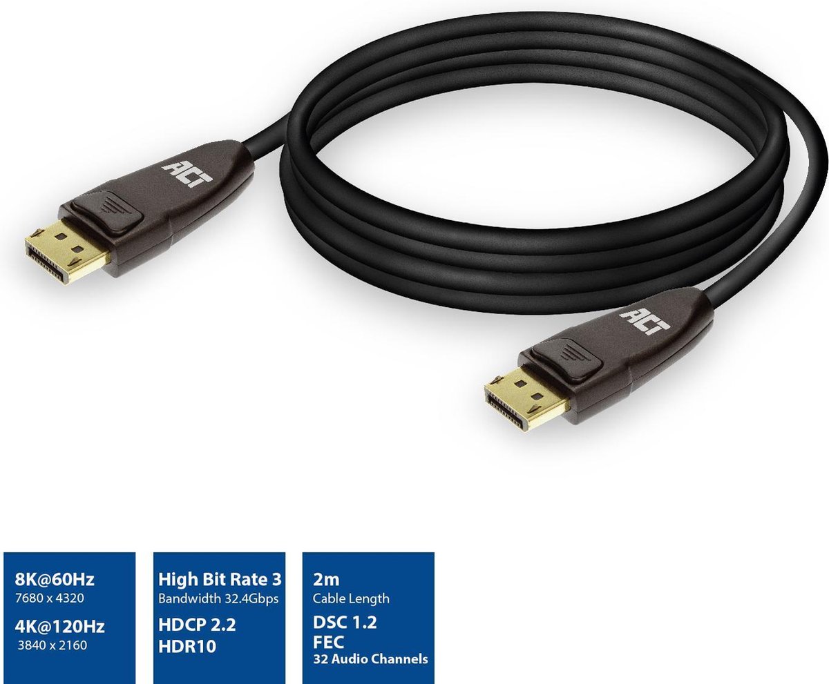 ACT AC4073 DisplayPort 1.4 Kabel 8K - 2 meter
