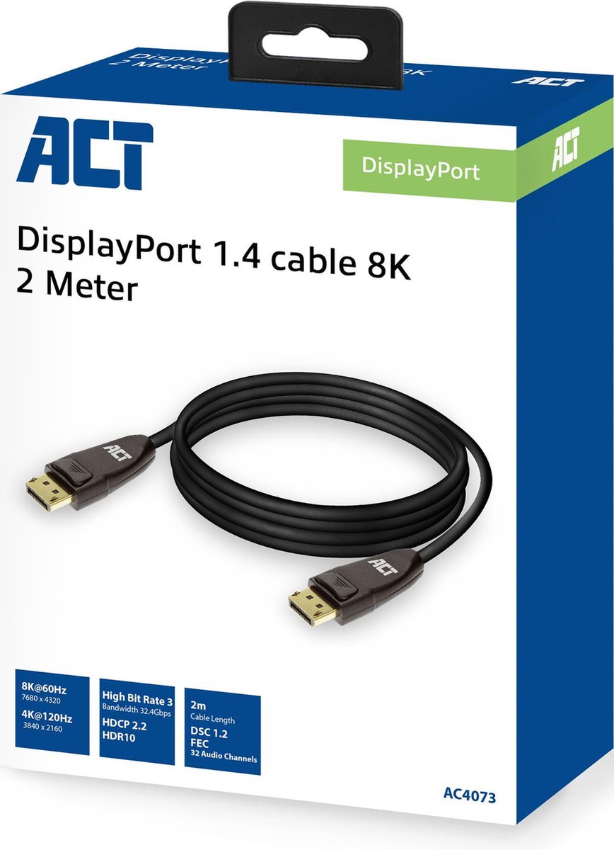 ACT AC4073 DisplayPort 1.4 Kabel 8K - 2 meter