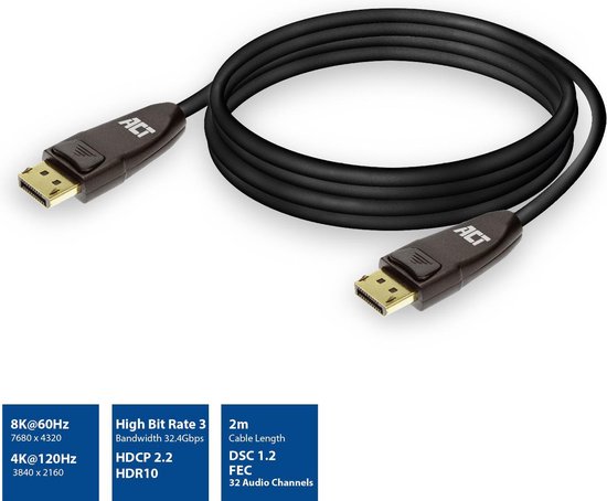 ACT AC4073 DisplayPort 1.4 Kabel 8K - 2 meter