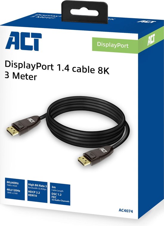 ACT AC4074 DisplayPort 1.4 Kabel 8K - 3 meter