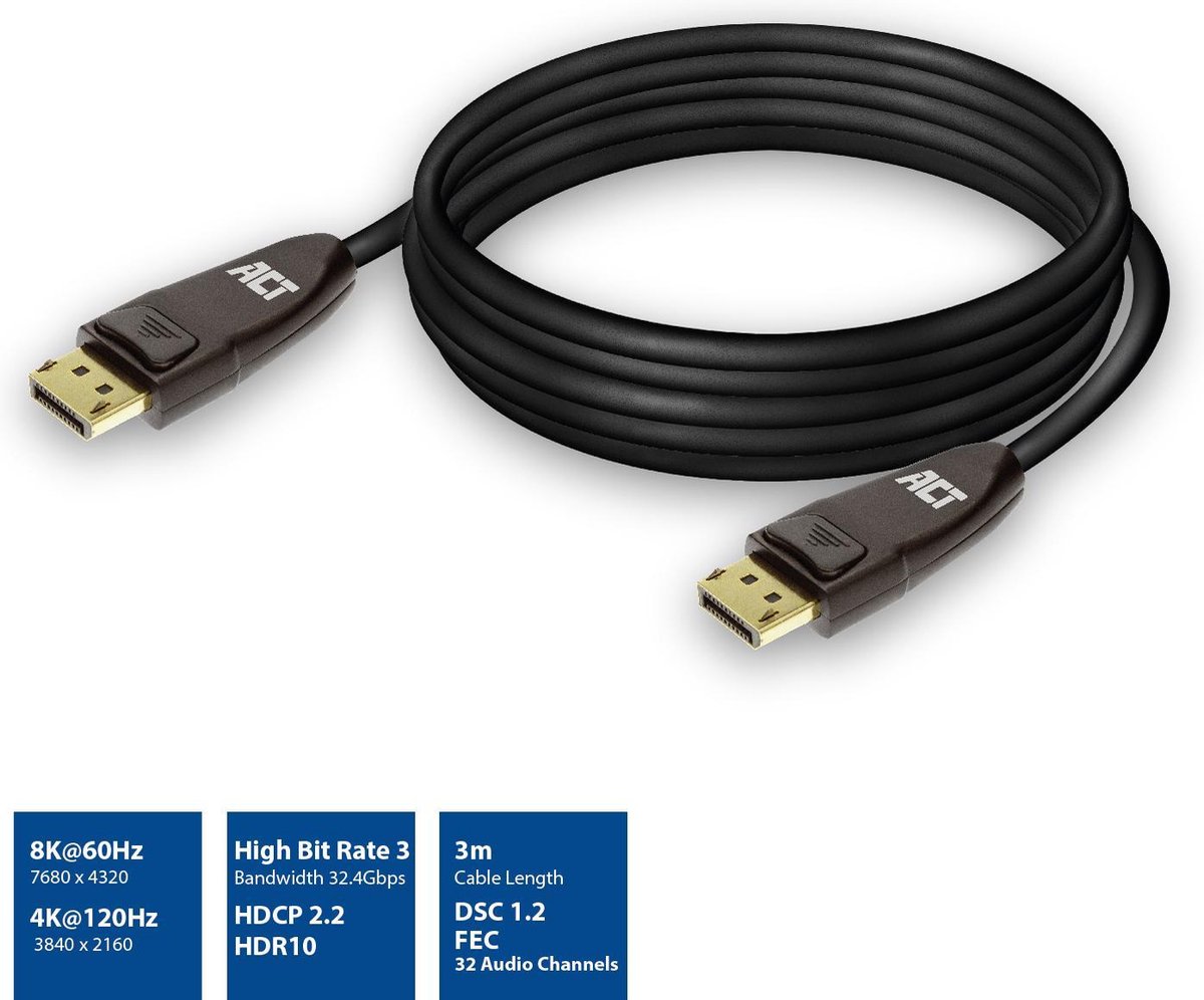 ACT AC4074 DisplayPort 1.4 Kabel 8K - 3 meter