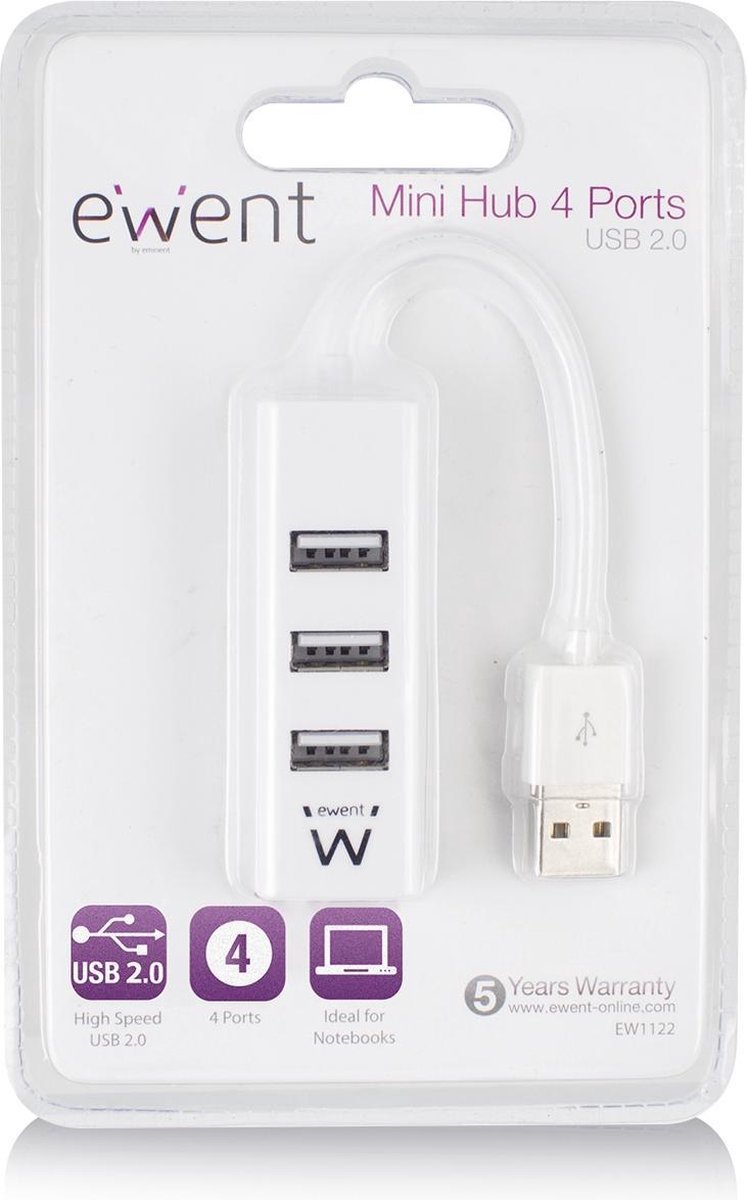 Ewent EW1122 4-Poorts USB 2.0 HUB Female - - Wit
