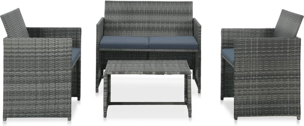 Vidaxl 4-delige Loungeset Met Kussens Poly Rattan - Grijs