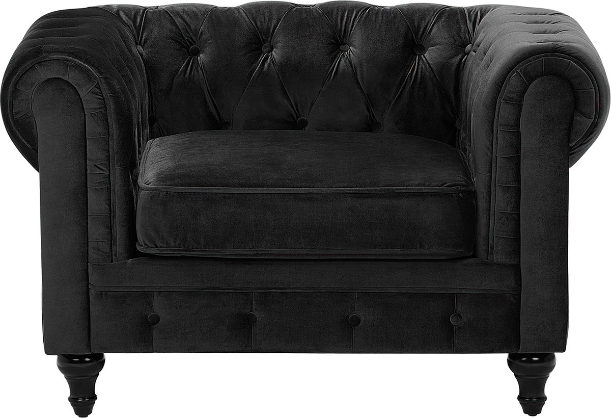 Beliani Chesterfield Fauteuil Fluweel 75 X 110 Cm - Negro