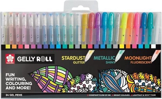 Sakura Roller Gelly Roll Mix, Etui Met 24 Stuks In Geassorteerde Kleuren - Wit