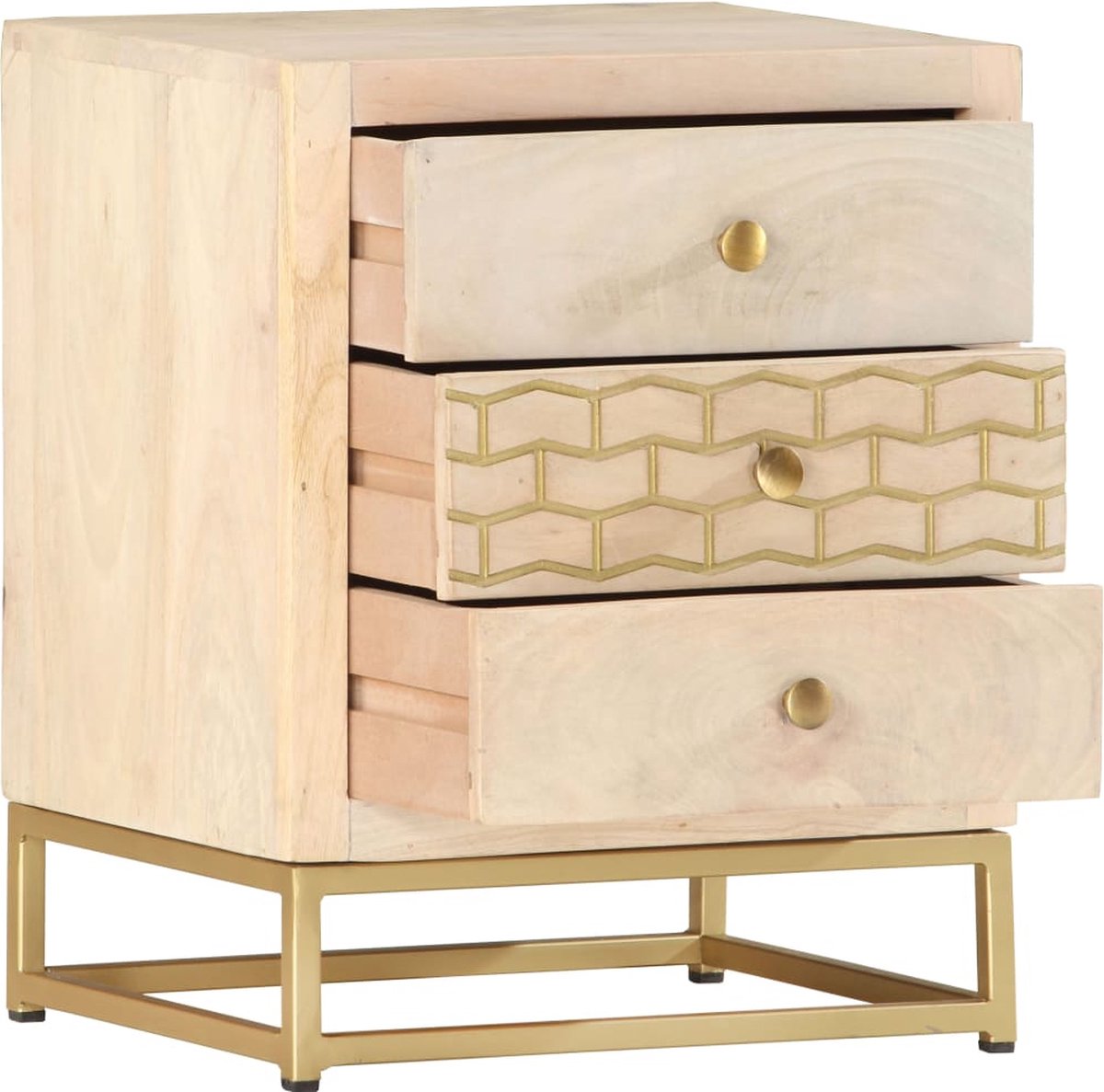 Vidaxl Nachtkastje 40x30x50 Cm Massief Mangohoutkleurig - Goud