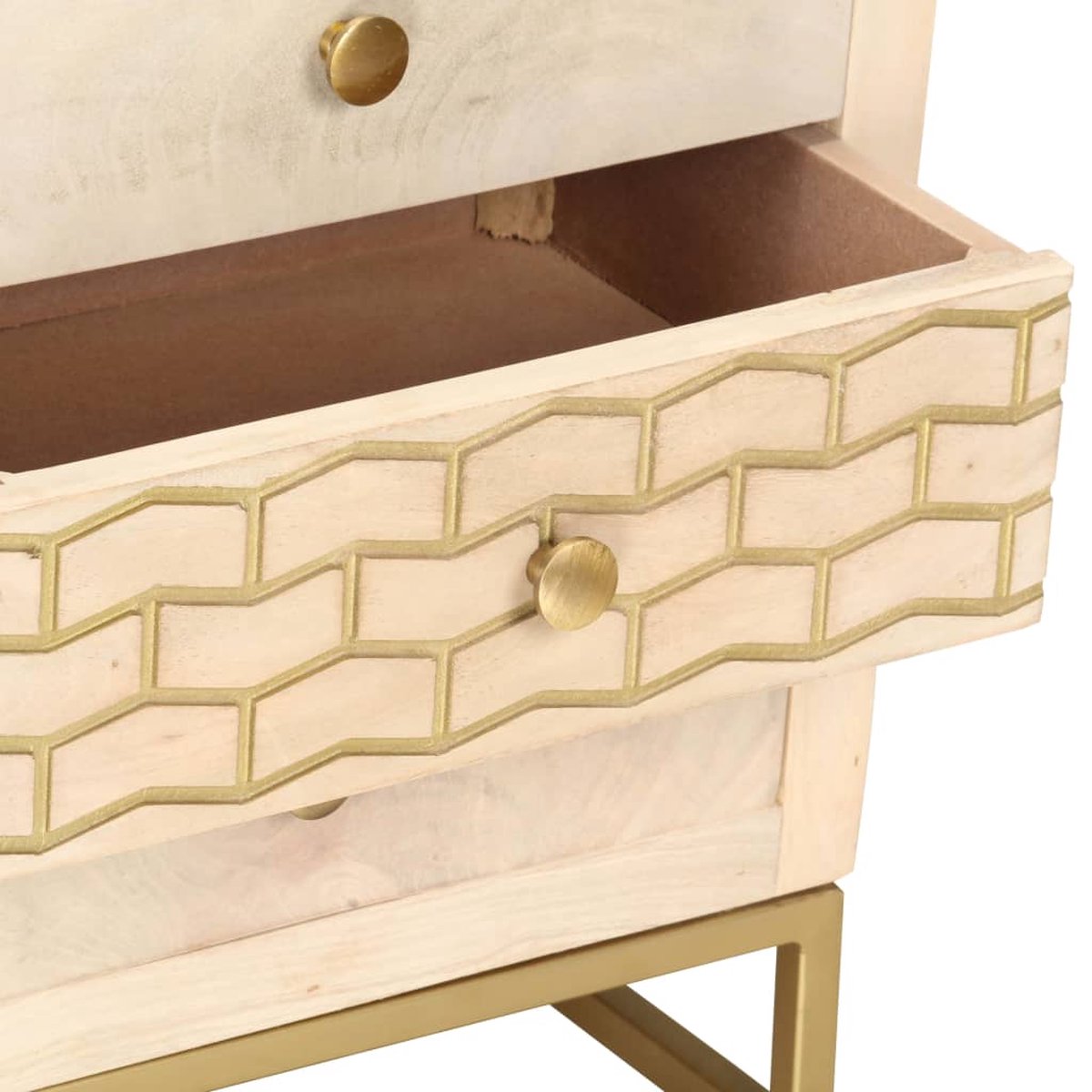 Vidaxl Nachtkastje 40x30x50 Cm Massief Mangohoutkleurig - Goud