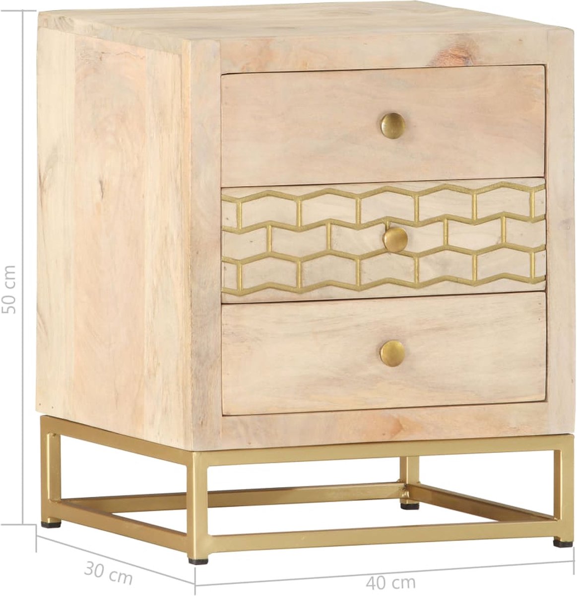 Vidaxl Nachtkastje 40x30x50 Cm Massief Mangohoutkleurig - Goud