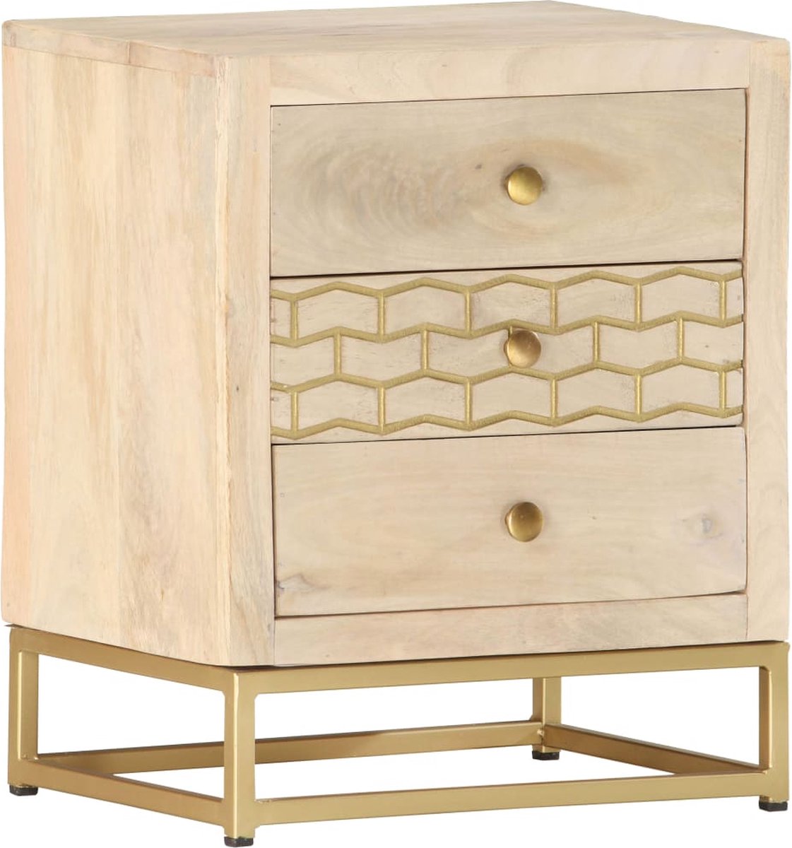 Vidaxl Nachtkastje 40x30x50 Cm Massief Mangohoutkleurig - Goud