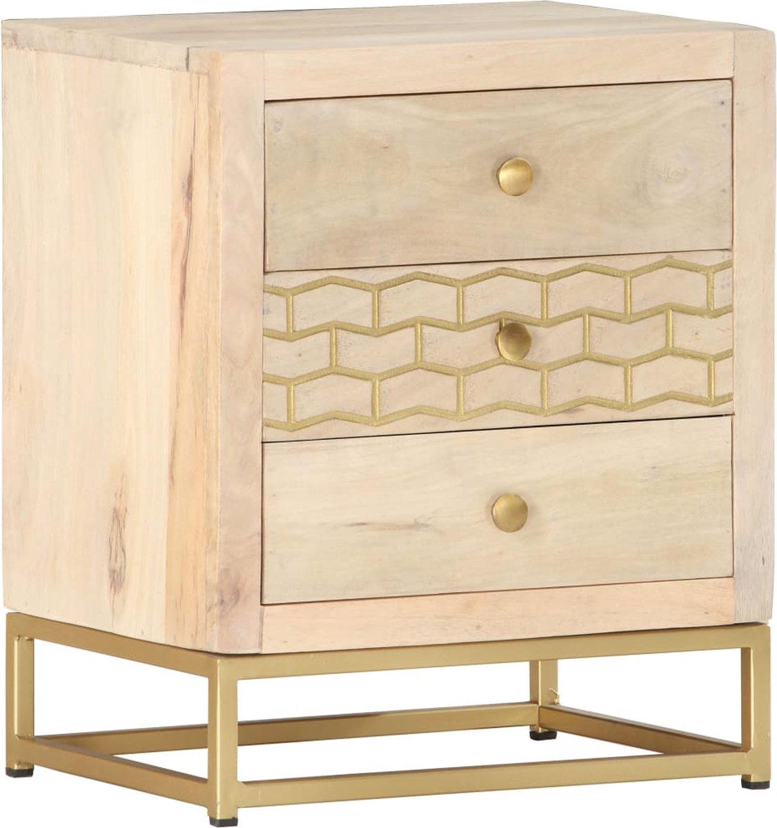 Vidaxl Nachtkastje 40x30x50 Cm Massief Mangohoutkleurig - Goud