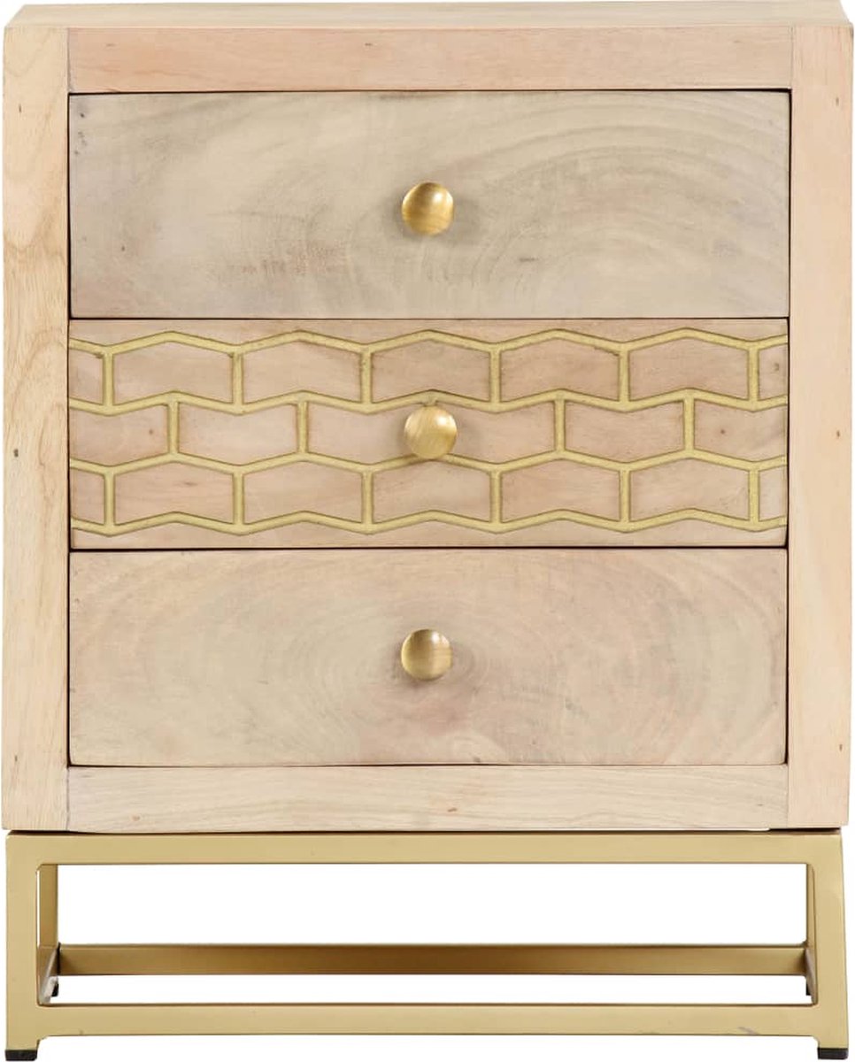 Vidaxl Nachtkastje 40x30x50 Cm Massief Mangohoutkleurig - Goud