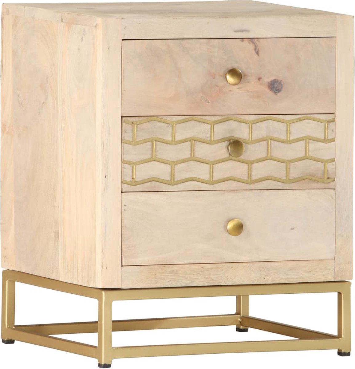 Vidaxl Nachtkastje 40x30x50 Cm Massief Mangohoutkleurig - Goud