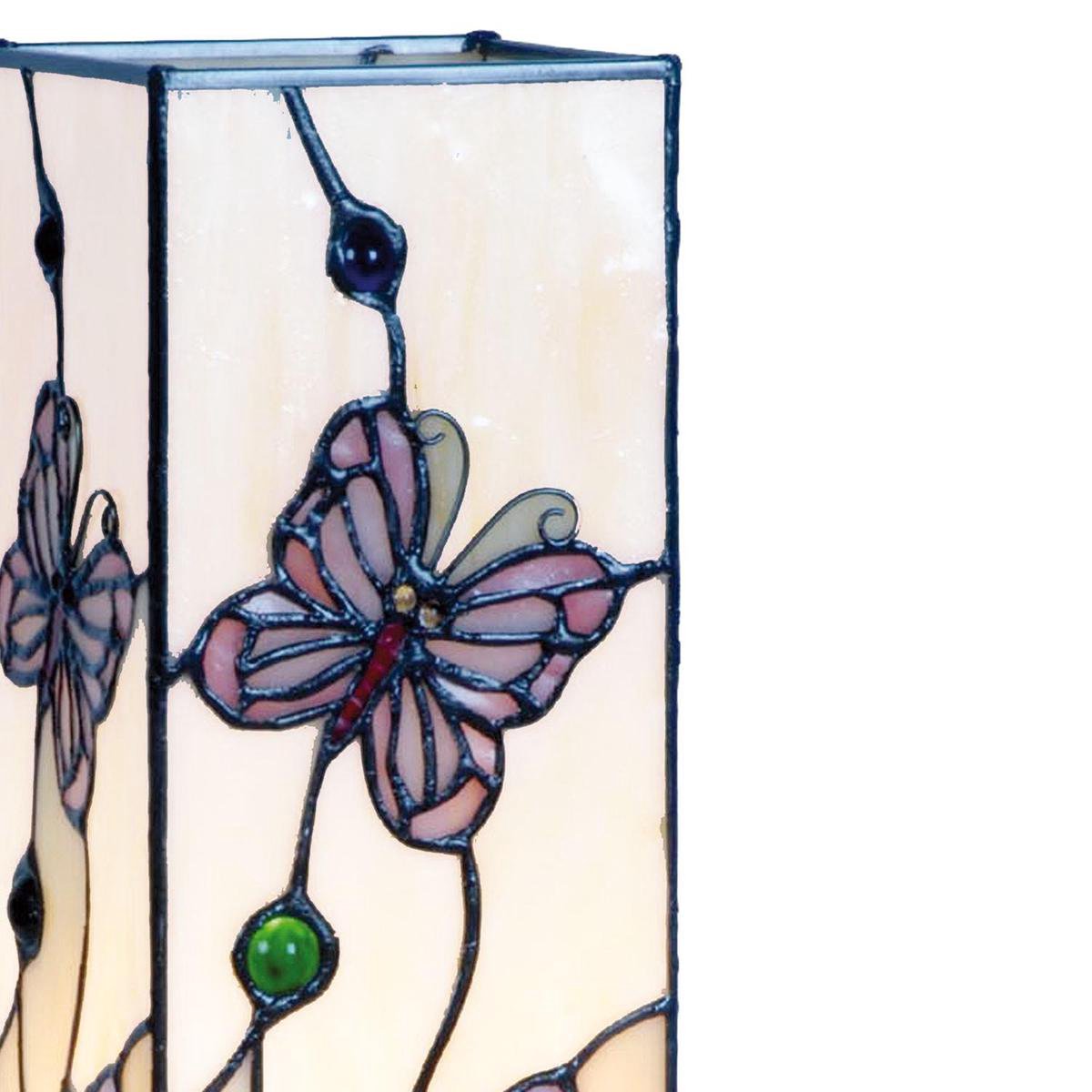 Clayre & Eef Tafellamp Tiffany 12*12*35 Cm E14/max 1*25w Meerkleurig Glas In Lood Vlinder Lumilamp 5ll-9301