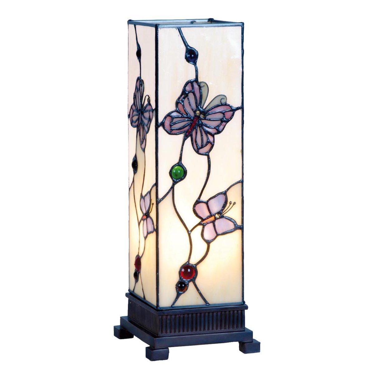 Clayre & Eef Tafellamp Tiffany 12*12*35 Cm E14/max 1*25w Meerkleurig Glas In Lood Vlinder Lumilamp 5ll-9301