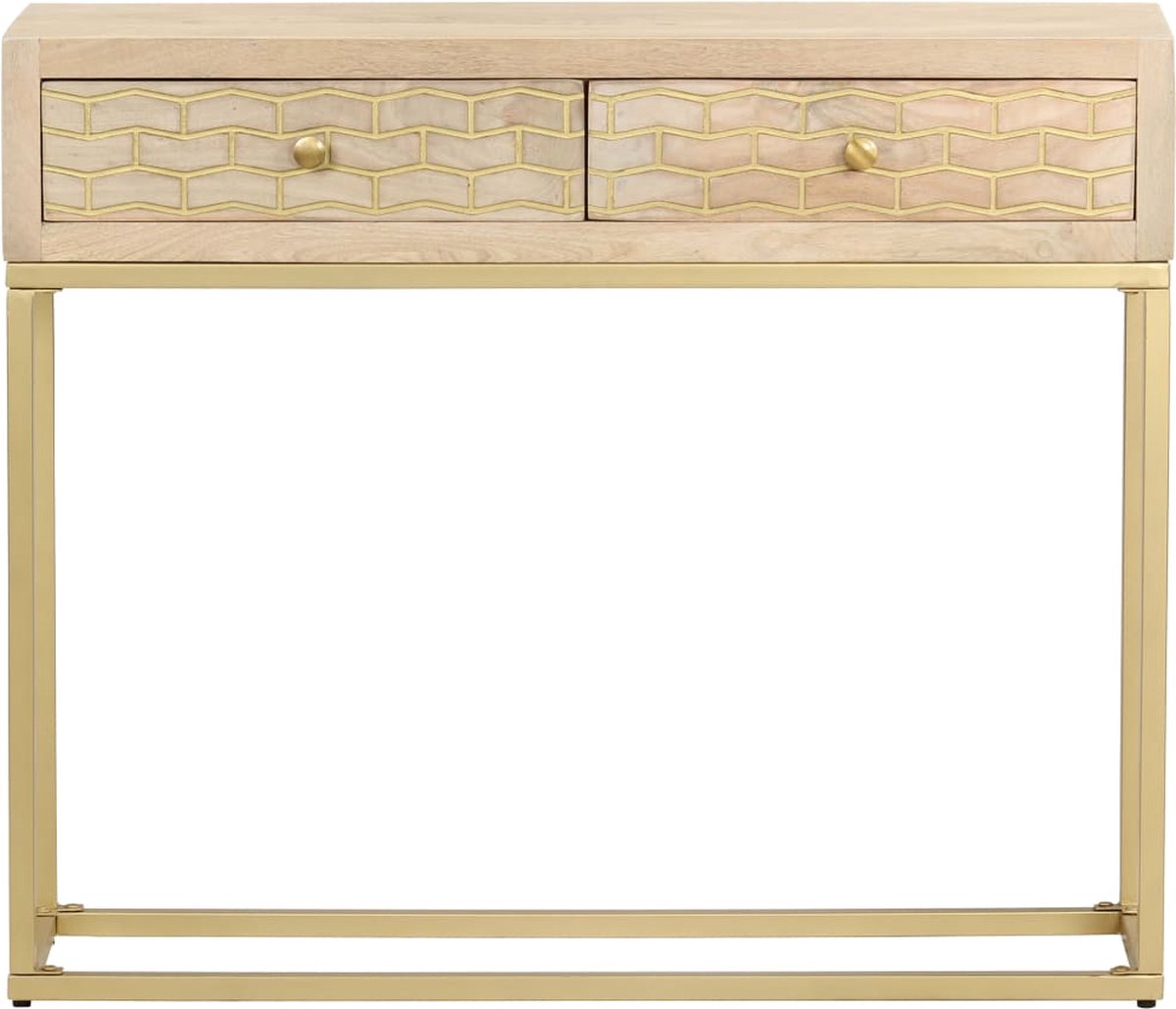Vidaxl Wandtafel 90x30x75 Cm Massief Mangohoutkleurig - Goud