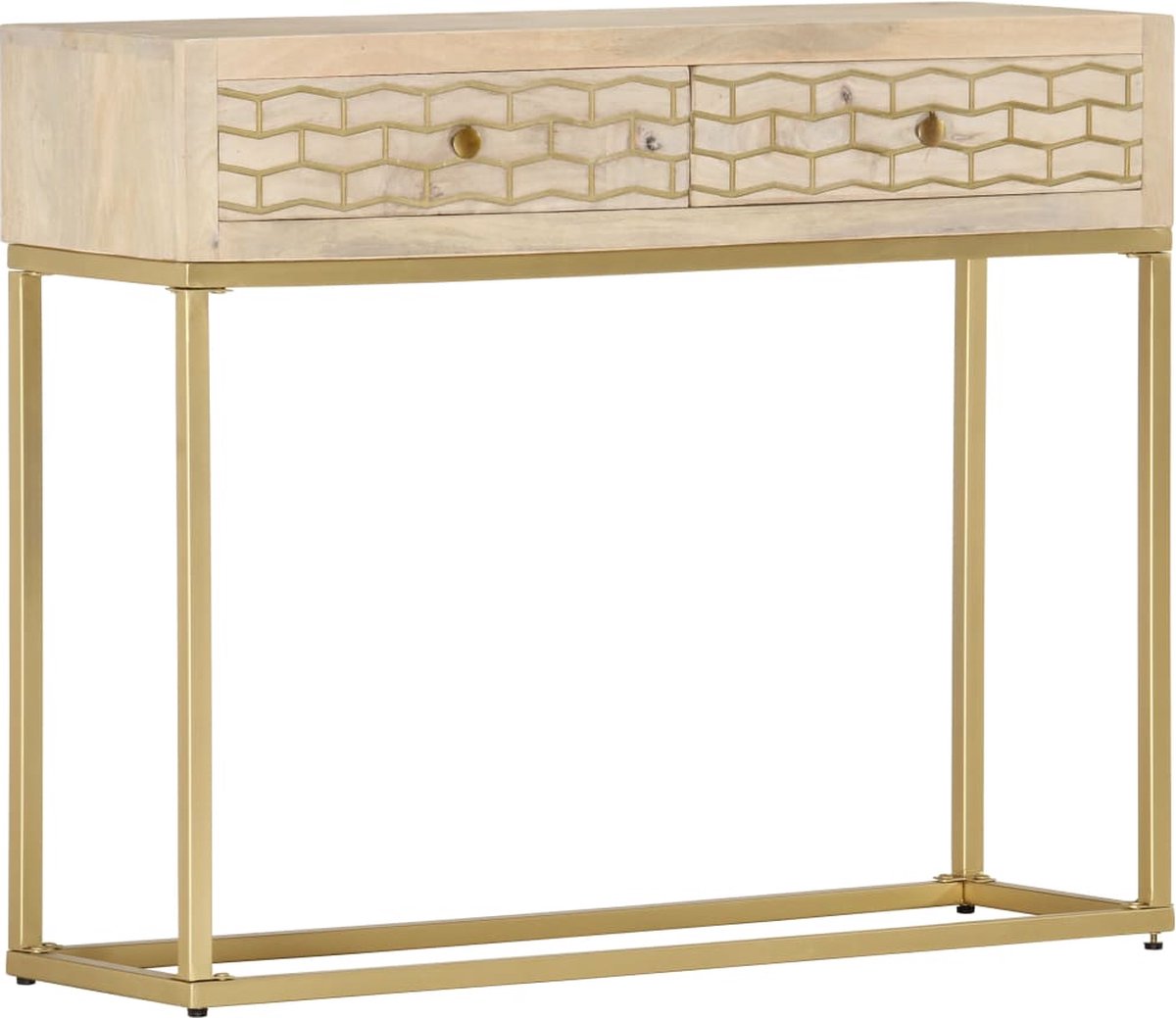 Vidaxl Wandtafel 90x30x75 Cm Massief Mangohoutkleurig - Goud