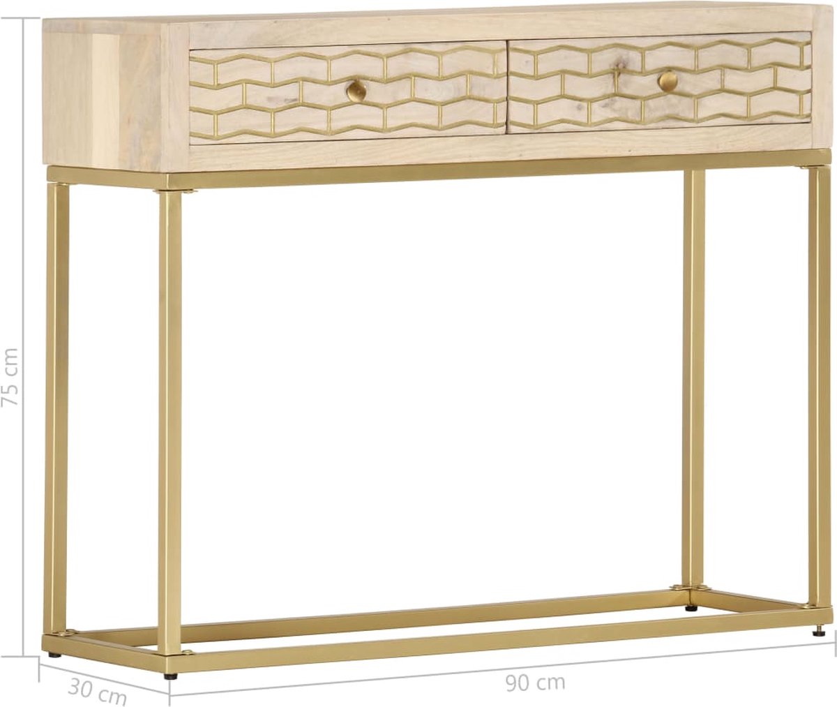 Vidaxl Wandtafel 90x30x75 Cm Massief Mangohoutkleurig - Goud