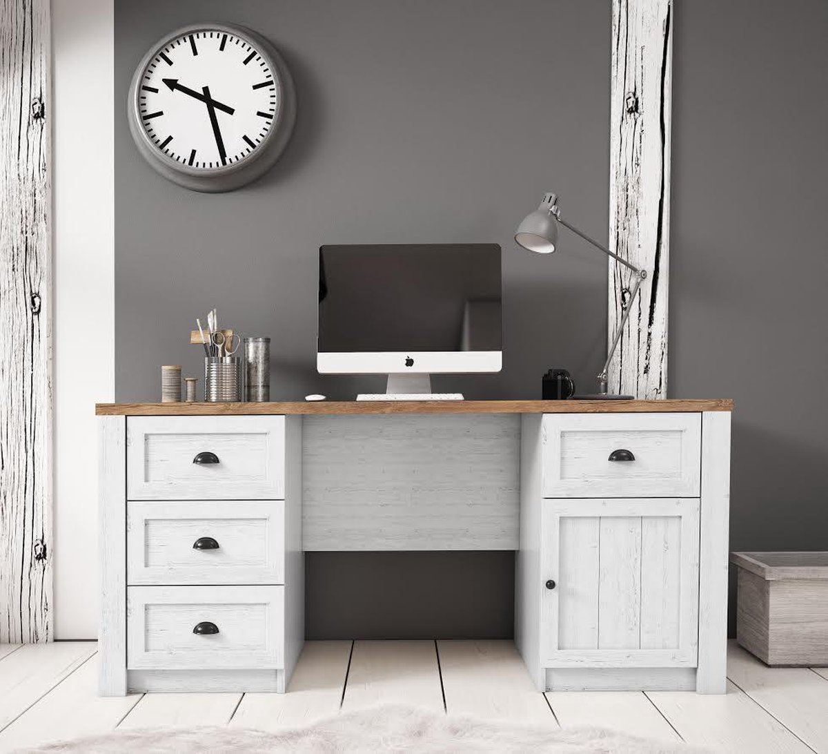 Meubella - Bureau Parello Eiken - 160 Cm - Wit