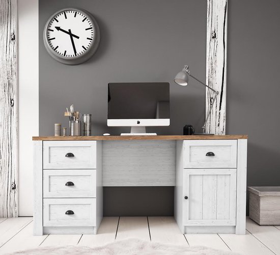 Meubella - Bureau Parello Eiken - 160 Cm - Wit