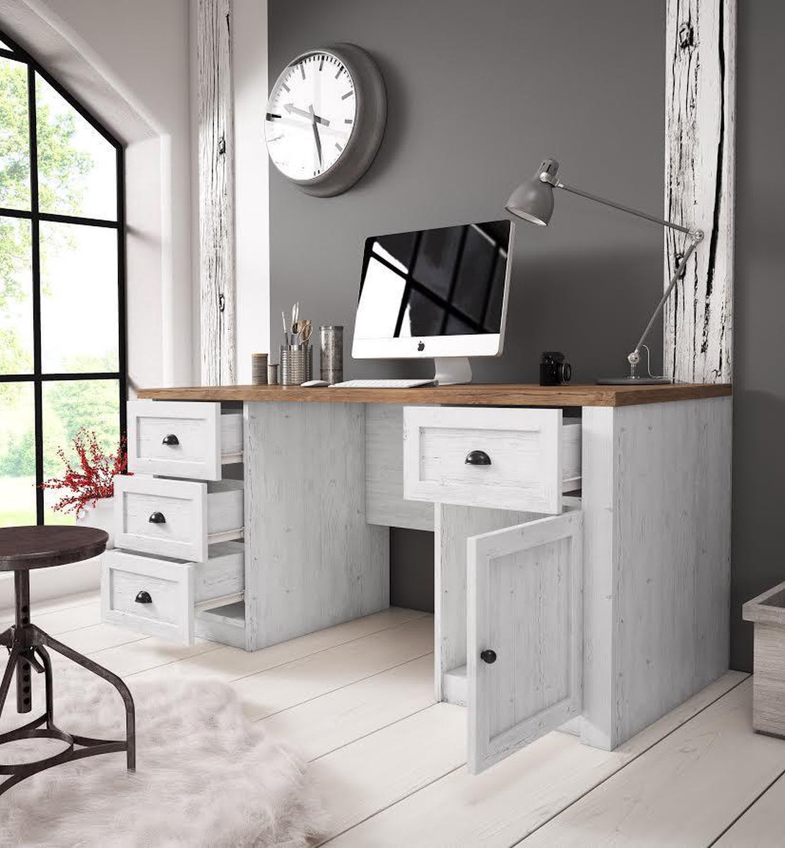 Meubella - Bureau Parello Eiken - 160 Cm - Wit