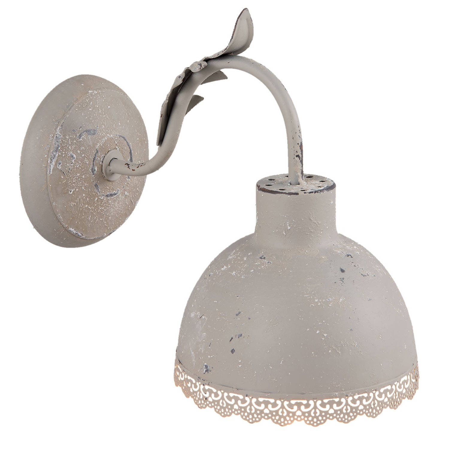 Clayre & Eef Wandlamp 15*26*24 Cm E27/max 1*60w Ijzer / Kunststof Rond 6lmp549g - Grijs