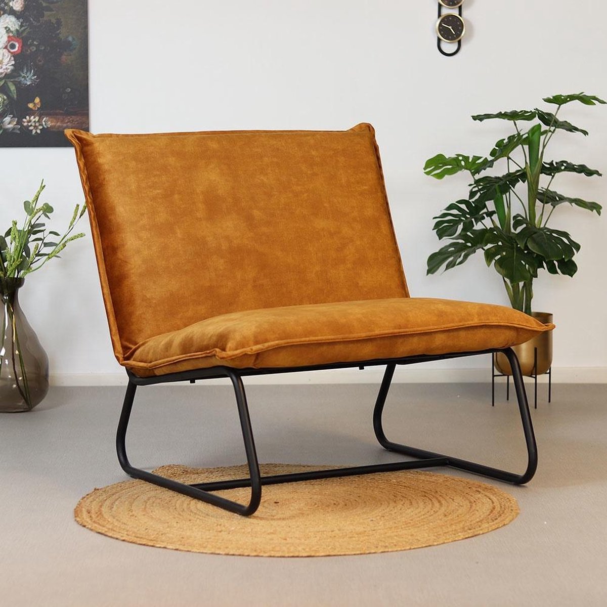 Bronx71 Moderne Fauteuil Paris Velvet Luxury Oker/cognac - Geel