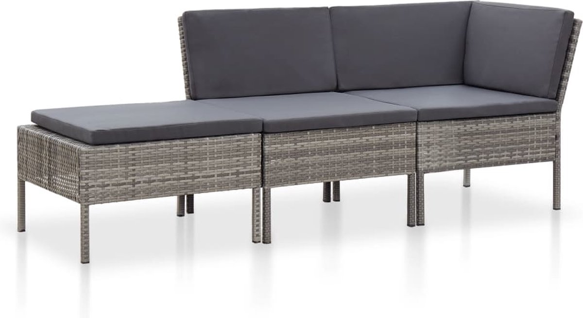 Vidaxl 3-delige Loungeset Met Kussens Poly Rattan - Grijs