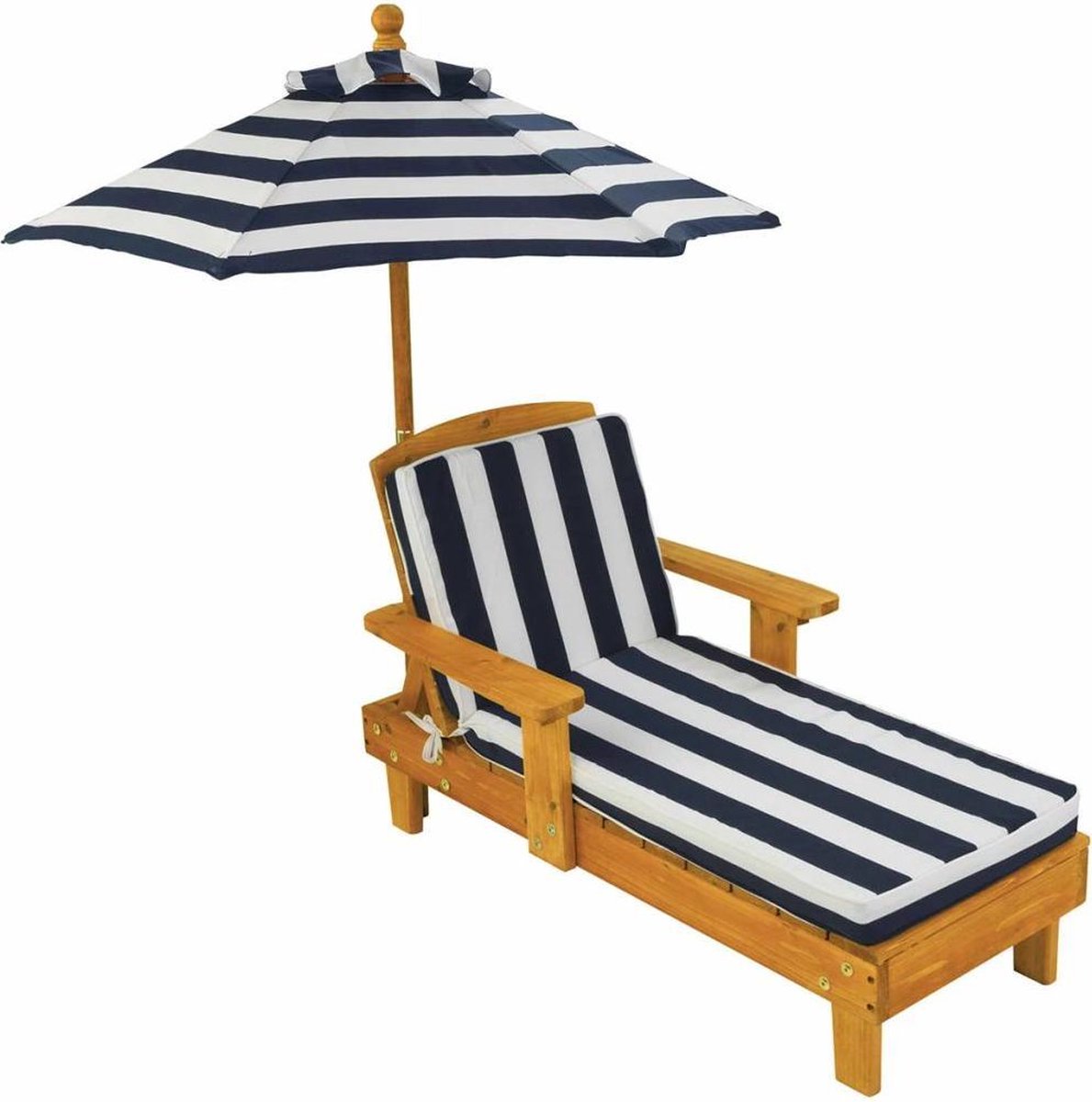Kidkraft Chaise Longue Voor Buiten Met Parasol - Marineblauw - Bruin